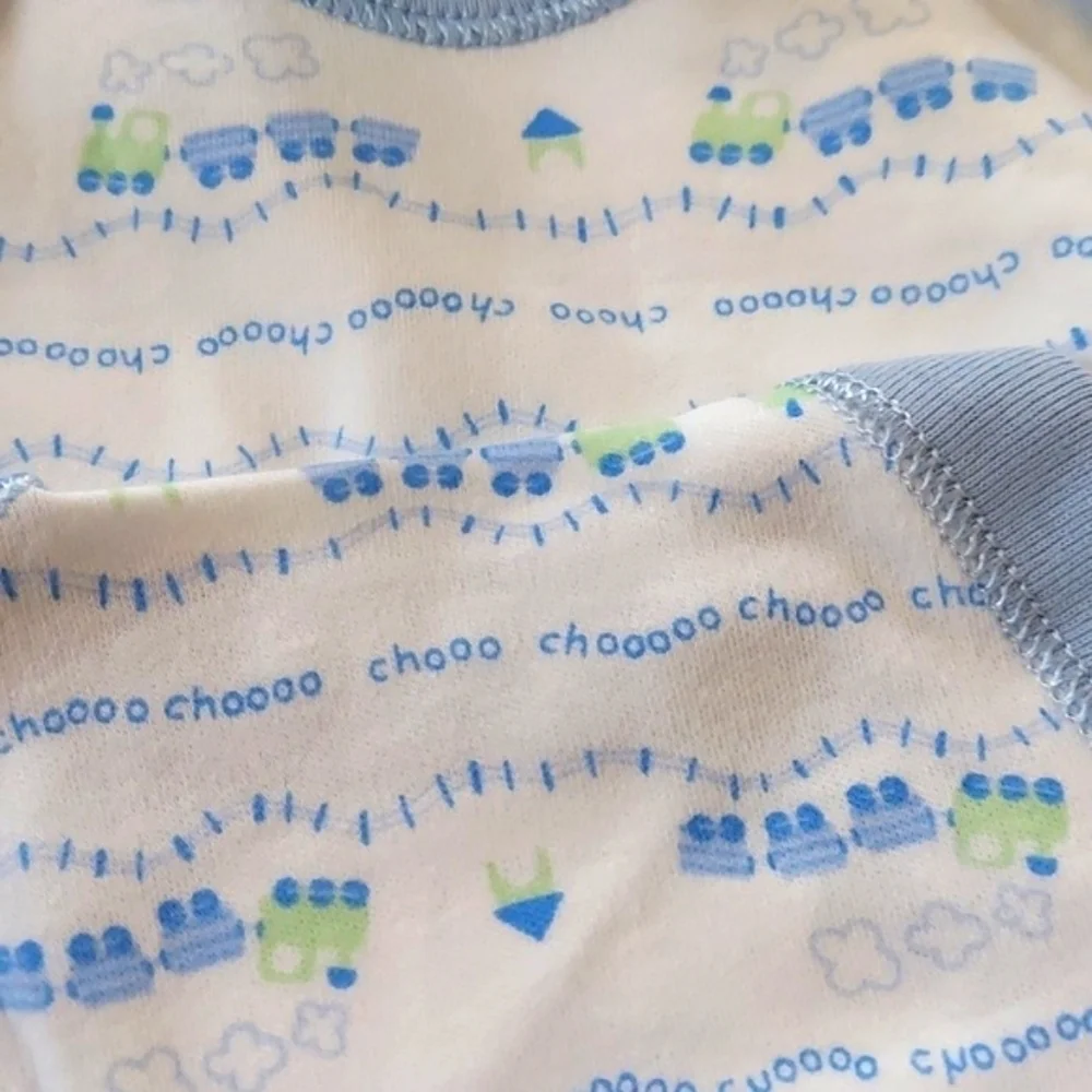 3 pc pack short sleeve onesies choo choo train - blue white - size 9 months